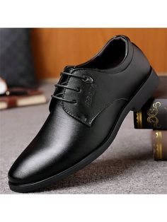 Fashionable And Luxurious Men's Pointed Toe Leather Shoes, For Casual And Formal Occasions, British Style, Breathable Black     Plain    Men Shoes, size features are:Bust: ,Length: ,Sleeve Length: