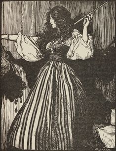 a drawing of a woman in a striped dress