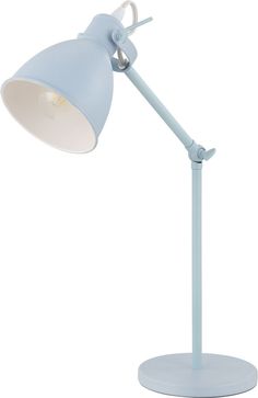 a light blue desk lamp on a white background