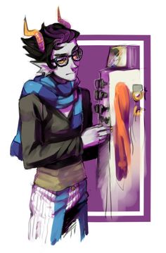 a drawing of a person standing in front of a refrigerator