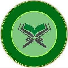 a green circle with two crossed books on it