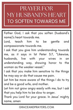 prayer for my husband's heart to soften towards me