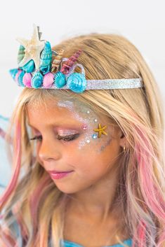 Deluxe Mermaid Costume - 4 Piece Complete Set! - Sparkle in Pink Mermaid Costume Makeup, Toddler Mermaid Costumes, Girls Mermaid Costume, Mermaid Makeup Halloween, Mermaid Costume Diy, Seashell Crown, Mermaid Halloween Costumes, Mermaid Kids, Sparkle In Pink