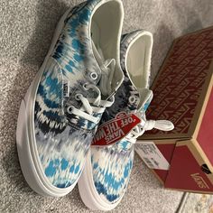 Psychedelic Tie Dye Pattern, New Vans Teal, Blues And White Vans White, New Vans, Tie Dye Pattern, Tie Dye Patterns, Womens Vans, Vans Shoes, Womens Shoes Sneakers, White Blue, Blue White