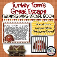 the turkey tom's great escape thanksgiving escape room with an image of a turkey