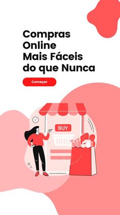 a woman is standing in front of a store with the words compras online mais faces do que nunca