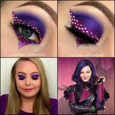 Descendants Makeup Ideas, Mal From Descendants Makeup, Mal Makeup Descendants, Descendants Makeup, Maleficent Makeup, Disney Eye Makeup, Maquillage Halloween Simple, Disney Inspired Makeup, Disney Princess Makeup