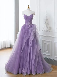 Prom Dress Green, Mode Purple, Prom Dress Lace, Purple Evening Dress, Tulle Sleeves, Long Evening Dress, Sweetheart Prom Dress, A Line Prom Dresses, Fairytale Dress