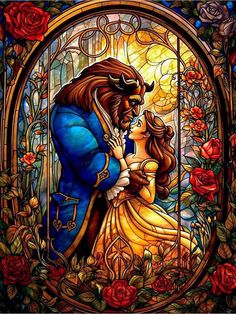 beauty and the beast stained glass window