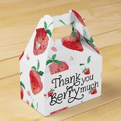 a paper bag with strawberries on it and the words thank you berrymyn