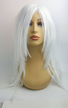 White Blonde Wig, Long Straight Platinum White Wig, Long Layered Platinum Wig, Layered White Blonde Grey Platinum Hair, White Blonde Wig, Short Blonde Curly Hair, Platinum Wig, White Ombre Hair, White Wigs, Hair Jazz, Platinum Wigs, White Wig