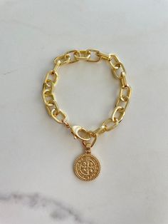 The Coin Bracelet – Few Made Gold Charm Bracelet With Adjustable Chain, Gold-tone Tarnish Resistant Chain Bracelet, Gold-tone Round Chain Bracelet With Adjustable Chain, Gold-tone Tarnish Resistant Charm Bracelet, Coin Bracelet, Coin Jewelry, Layered Jewelry, Statement Jewelry, Link Chain