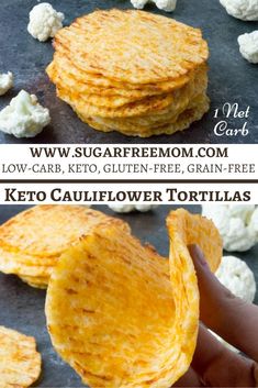 two pictures showing how to make tortillas with cauliflower and cottage cheese