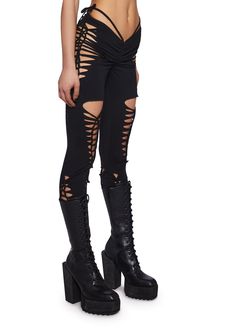 Darker Waves Cut Out Shredded Leggins- Black – Dolls Kill Rob Zombie Pants, Edgy Fitted Bottoms For Concert, Edgy Fitted Bottoms, Fitted Alternative Style Leggings, Fitted Alternative Style Bottoms For Club, Alternative Style Stretch Pants For Night Out, Punk Style Stretch Bottoms For Club, Edgy Ripped Bottoms For Concert, Stretch Bottoms For Concerts