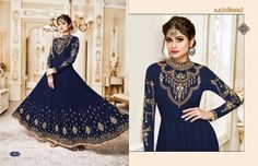 #navy #faux #georgette #anarkalisuit | embroidered dress | heavy embroidered | heavy dull santoon | heavy nanzeen dupattan Wedding Bridal Suit, Gown Embroidery, Bridal Suit