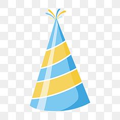 a blue and yellow party hat with streamers on it, transparent background png