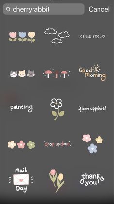 some stickers that are on the back of a cell phone with words and flowers