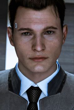 a close up of a person wearing a suit and tie with tattoos on his forehead