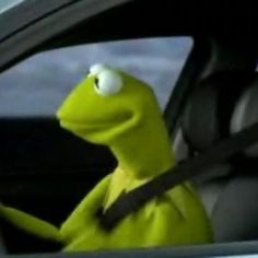 the kermie frog is driving in his car