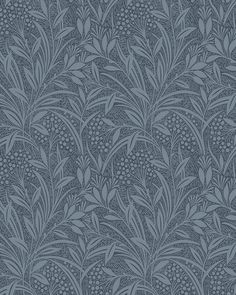 an intricate wallpaper pattern with flowers and leaves in grey colors on a gray background