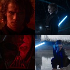 the star wars characters are shown in three different pictures, one with lights on and one with