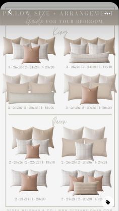 the different pillows and pillow covers are shown in this chart, which shows how to use them