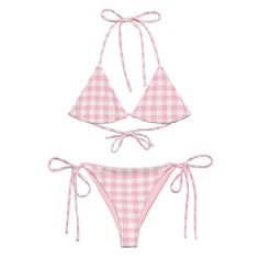 Pink Gingham String Bikini with the environment in mind at BOHIQ. Find daily discounts and Free Shipping on all your orders! Pink Beach Outfit, Kawaiicore Outfit, Aesthetic Bikinis, Swimsuit Aesthetic, Elegant Swimwear, Island Party, Summer Board, Swimsuit Pink, Pink Bathing Suits