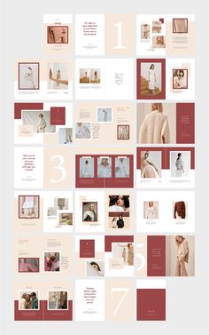 the layout is made up of many different colors and shapes, including red, beige, white