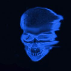 a blue skull is shown in the dark