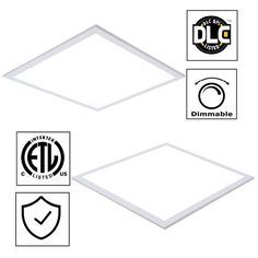 three different types of led panel lights with logos and symbols on the bottom one side