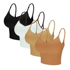 PRICES MAY VARY. Super comfort cami bra packs fit for some light workout such as Yoga and Pilates,as well as for everydays or nightwear Designed in removable pads easily took off and offer more convenience for adjustment,Wide shoulder straps to relax your shoulder and the longer botton band for more coverage Please take a size up since the size of these bra tops are a petite size.Or First please make sure you bra size what you normally wear and then follow our size chart to find the RIGHT size t Push Up Bra Outfit, Bra Pack, Light Workout, Women Crop Top, Belly Shirts, Yoga And Pilates, Cami Bra, Beautiful Braided Hair, Bra For Women