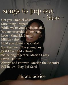 a poster with the words songs to pop out ideas written in front of it and an image of a woman's face