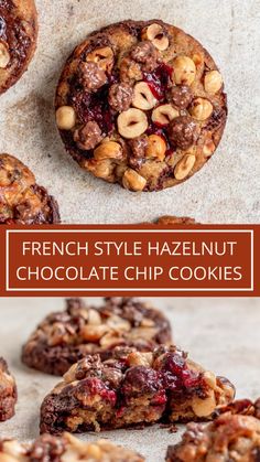 french style hazelnut chocolate chip cookies with text overlay