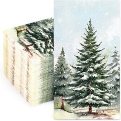 two cards with trees and snow on them