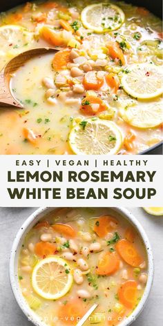 lemon rosemary white bean soup in a bowl