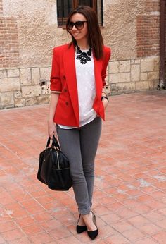 Womens Red Blazer, Blazer And Jeans, 20 Outfits, Look Office, Outfit Trends, Red Blazer, Outfit Combinations