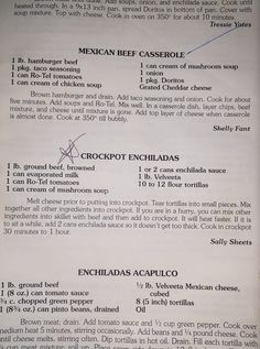 the menu for mexican beef casserole