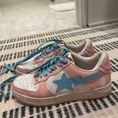 Bathing Ape Bape Sneakers Size 39 Blue And Pink. Never Worn And In Perfect Condition! Baptesta Shoes, Bape Shoes Outfit, Journey Shoes, Bape Pink, Bape Shoes, Bape Sneakers, Painted Canvas Shoes, Ape Bape, Pretty Shoes Sneakers