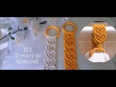 three crocheted items are shown with the words diy support de magrame