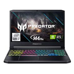 the predator gaming laptop is open and ready to be used by people in an environment