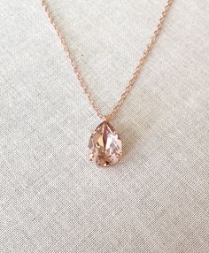 "Gorgeous, simple morganite pink Swarovski crystal necklace. Pendant crystal is 14x10mm. Rose gold finished metal. Also available in gold or silver plated. Chain is 18\" long." Blush Necklace, Pink Crystal Necklace, Necklace Swarovski, Pink Swarovski, Swarovski Crystal Necklace, Swarovski Necklace, Swarovski Crystal Earrings, Gorgeous Bracelet, Bridal Necklace