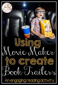 a young boy sitting in the back of a movie theater holding a yellow bag and popcorn bucket