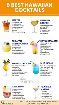 the 8 best hawaiian cocktails to drink in your home or business infographic on pinterest