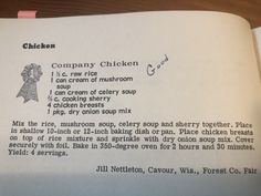 an open recipe book with instructions on how to make chicken in the kitchen and what to put in it