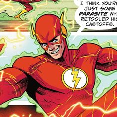 the flash is flying through the air with his arm outstretched and head turned to look like he