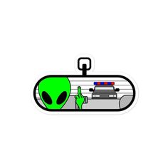 an alien driving a police car sticker