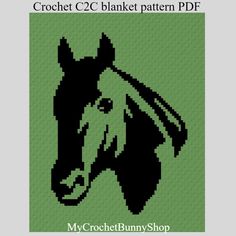 a cross stitch pattern of a horse's head in black and green, with the words crochet cc blanket pattern pdf