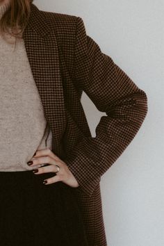 Shop Houndstooth jacket - SANDRO and other curated products on LTK, the easiest way to shop everything from your favorite creators. Dark Academia Fall Outfits, Check Blazer Outfit, Houndstooth Blazer Outfit, Academia Summer Outfit, Librarian Core, Brown Blazer Outfit, Brown Wool Blazer, Minimalistic Outfits, Academia Outfits