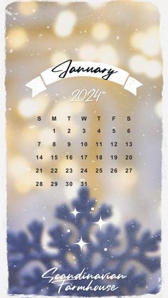 a calendar with snowflakes and stars on it