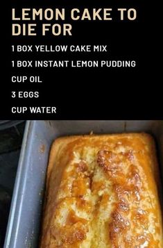 Mini Crockpot Recipes, Lemon Pudding, Yummy Chicken Recipes, Sweet Breads, Yellow Cake, Cake Mix Recipes, Yellow Cake Mixes, Lemon Recipes, Lemon Cake